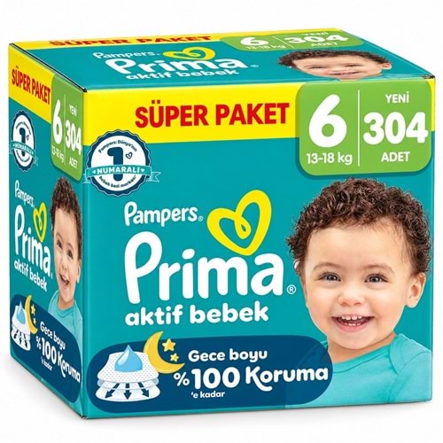 Prima Aktif Bebek Bebek Bezi 6 Beden 13-18 KG Extra Large 304 Adet Süper Ultra Pk