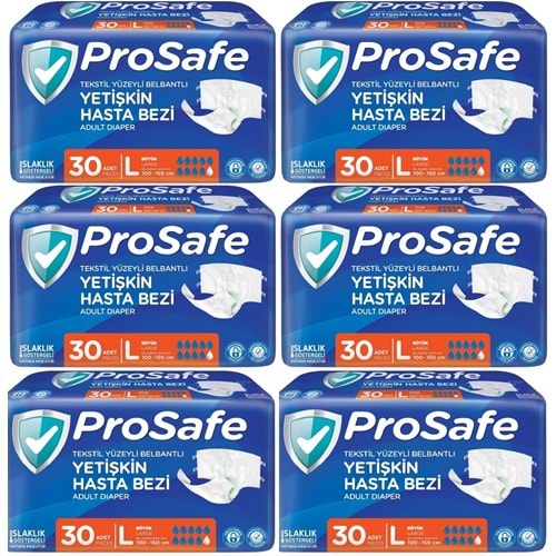 Prosafe Hasta Bezi Yetişkin Bel Bantlı Tekstil Yüzey L - Large - Büyük Boy 180 Adet (6PK*30)