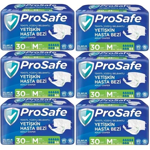 Prosafe Hasta Bezi Yetişkin Bel Bantlı Tekstil Yüzey M - Medium - Orta Boy 180 Adet (6PK*30)