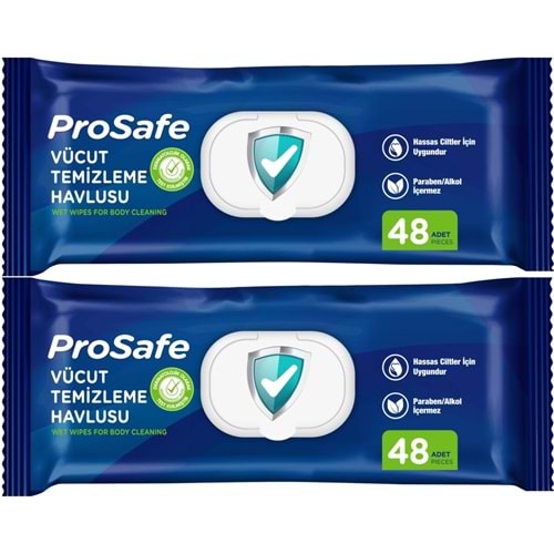 Prosafe Hasta Vücut Temizleme Islak Mendil Havlu 48 Yaprak XL (2 Li Set) Plastik Kapak