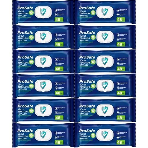 Prosafe Hasta Vücut Temizleme Islak Mendil Havlu 48 Yaprak XL (12 Li Set) Plastik Kapak