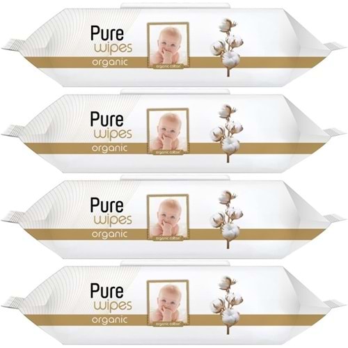 Pure Baby Islak Havlu Mendil 90 Yaprak Yenidoğan Organic Pamuklu (4 Lü Set) 360 Yaprak Plstk Kapak