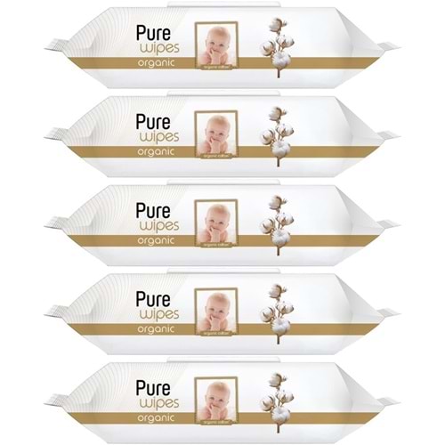 Pure Baby Islak Havlu Mendil 90 Yaprak Yenidoğan Organic Pamuklu (5 Li Set) 450 Yaprak Plstk Kapak