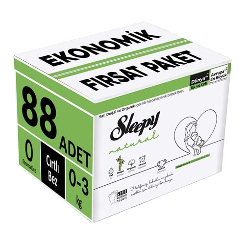 Sleepy Bebek Bezi Natural Beden:0 (0-3KG) Prematüre 88 Adet Ekonomik Fırsat Pk