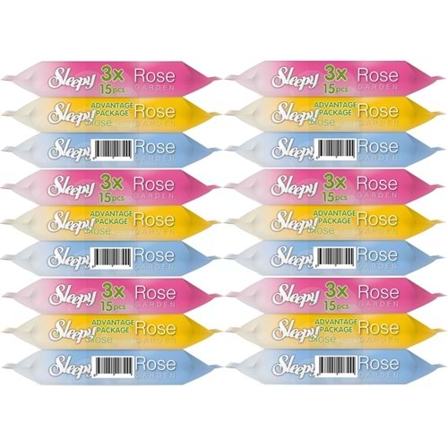 Sleepy Islak Havlu Cep Mendil 15 Yaprak (18 Li Set) Rose/Garden (6PK*3) 270 Yaprak