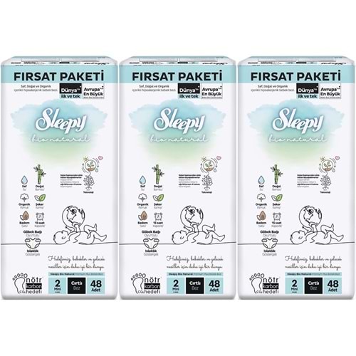 Sleepy Bebek Bezi Bio Natural Beden:2 (3-6KG) Mini 144 Adet Aylık Fırsat Pk