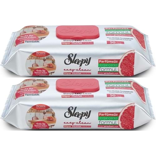 Sleepy Easy Clean Yüzey Temizlik Mutfak Havlusu-Mendili 50 Yaprak Greyfurt Yağlı (2Li Set) 100 Yprk