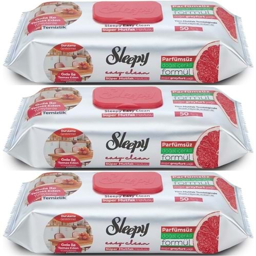 Sleepy Easy Clean Yüzey Temizlik Mutfak Havlusu-Mendili 50 Yaprak Greyfurt Yağlı (3Lü Set) 150 Yprk