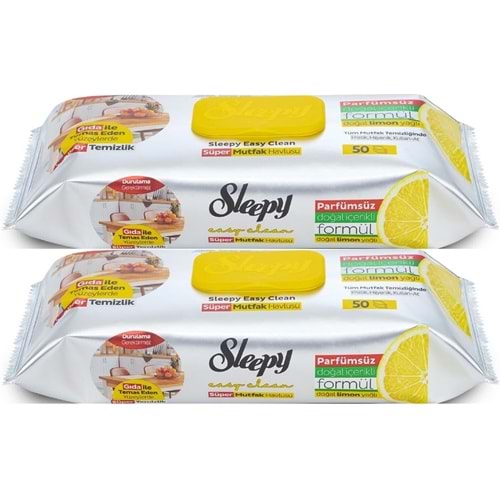 Sleepy Easy Clean Yüzey Temizlik Mutfak Havlusu -Mendili 50 Yaprak Limon Yağlı (2Li Set) 100 Yaprak