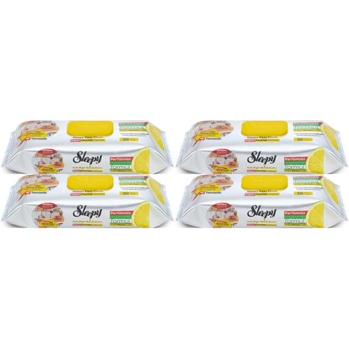 Sleepy Easy Clean Yüzey Temizlik Mutfak Havlusu -Mendili 50 Yaprak Limon Yağlı (4Lü Set) 200 Yaprak