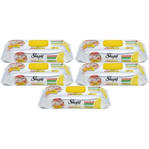 Sleepy Easy Clean Yüzey Temizlik Mutfak Havlusu -Mendili 50 Yaprak Limon Yağlı (5Li Set) 250 Yaprak