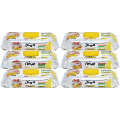 Sleepy Easy Clean Yüzey Temizlik Mutfak Havlusu -Mendili 50 Yaprak Limon Yağlı (6Lı Set) 300 Yaprak