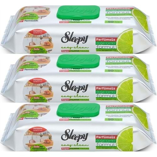 Sleepy Easy Clean Yüzey Temizlik Mutfak Havlusu -Mendili 50 Yaprak Bergomot Yağlı (3Lü Set) 150Yprk