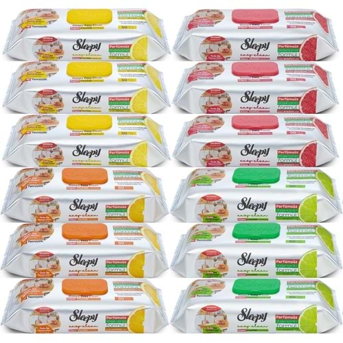 Sleepy Easy Clean Yüzey Temizlik Mutfak Havlusu - Mendili 50 Yaprak Karma (12 Li Set)