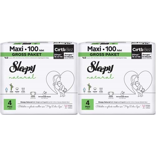 Sleepy Bebek Bezi Natural Beden:4 (7-14KG) Maxi 200 Adet Ekonomik Ultra Pk