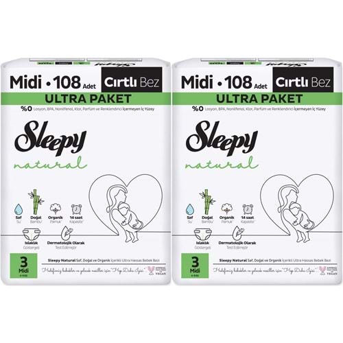 Sleepy Bebek Bezi Natural Beden:3 (4-9KG) Midi 216 Adet Ekonomik Ultra Pk