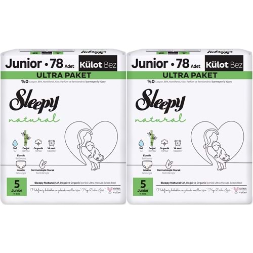 Sleepy Külot Bebek Bezi Natural Beden:5 (11-18KG) Junior 156 Adet Ekonomik Ultra Pk