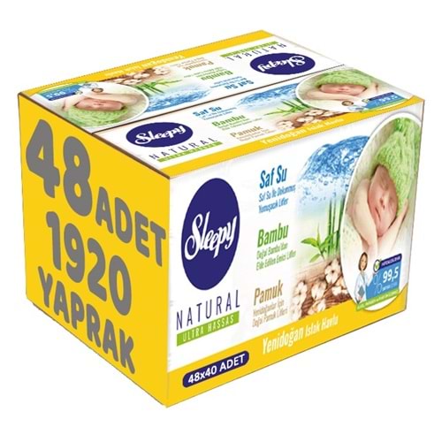 Sleepy Islak Havlu Mendil Pamuklu Yenidoğan Natural Bambu 40 Yaprak 48 Li Set (1920 Yaprak)