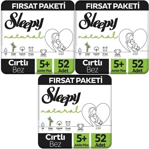 Sleepy Bebek Bezi Naturel Beden:5+ (13-20Kg) Junior Plus 156 Adet Aylık Fırsat Pk