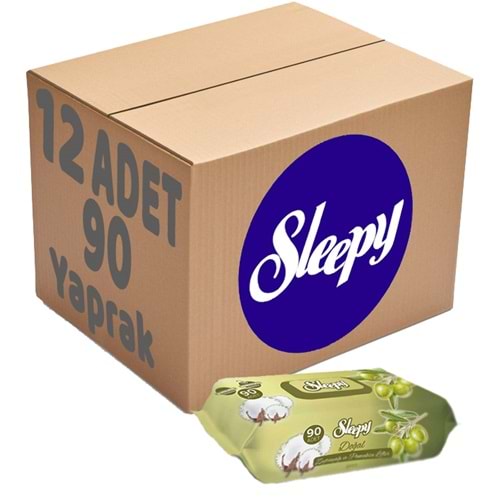 Sleepy Islak Havlu Mendil 90 Yaprak Pamuk&Zeytin Yağlı 12 Li Set Plastik Kapaklı