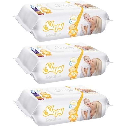 Sleepy Islak Havlu Mendil 90 Yaprak Sensitive 3 Lü Set Plastik Kapaklı