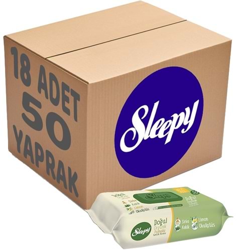 Sleepy Islak Havlu Mendil Doğal Organik Pamuklu 50 Yaprak Plastik Kapaklı (18 Li Set) 900 Yaprak
