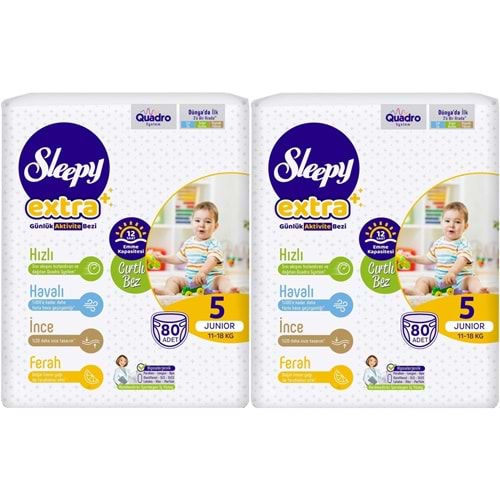 Sleepy Bebek Bezi Extra Beden:5 (11-18Kg) Junior 160 Adet Ekonomik Ultra Pk (2PK*80)