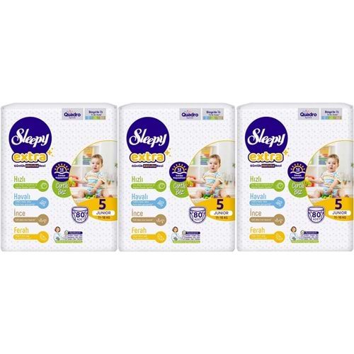Sleepy Bebek Bezi Extra Beden:5 (11-18Kg) Junior 240 Adet Aylık Ultra Pk (3PK*80)