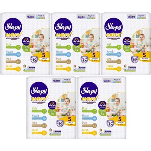 Sleepy Bebek Bezi Extra Beden:5 (11-18Kg) Junior 400 Adet Mega Ultra Pk (5PK*80)