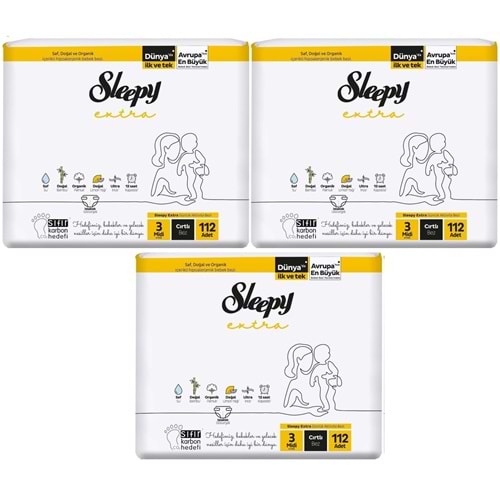 Sleepy Bebek Bezi Extra Beden:3 (4-10KG) Midi 336 Adet Aylık Ultra Pk (3PK*112)