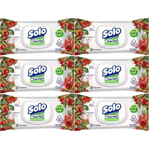 Solo Islak Havlu Mendil 50 Yaprak Elma Sirkesi & Karbonat (6 Lı Set) (2PK*3) 300 Yaprak