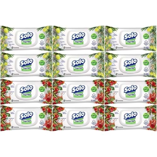 Solo Islak Havlu Mendil 50 Yaprak Limon & Biberiye-Elma Sirkesi & Karbonat (12 Li Karma Set)