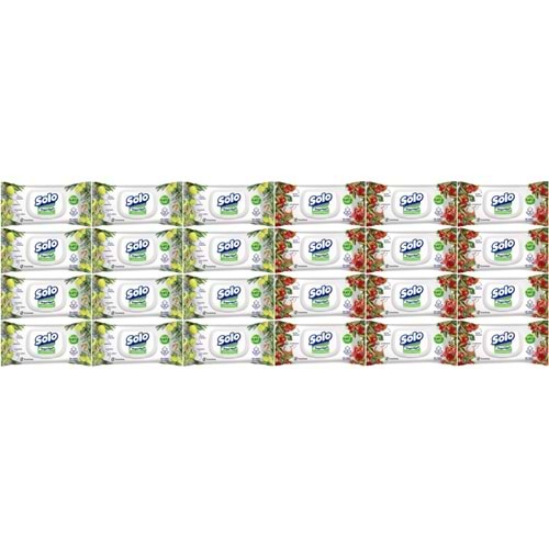 Solo Islak Havlu Mendil 50 Yaprak Limon & Biberiye-Elma Sirkesi & Karbonat (24 Lü Karma Set)
