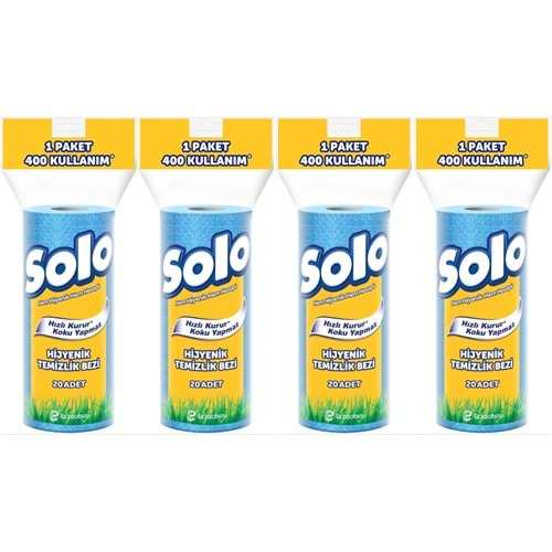 Solo Hijyenik Temizlik Bezi (İç adet 20 Li) (Kokusuz ve Hızla Kuruyan) (4 Lü Set)