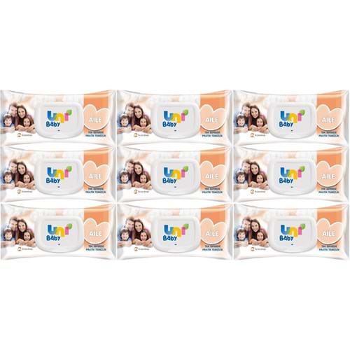 Uni Baby Islak Havlu Mendil 90 Yaprak Aile (9 Lu Set) 810 Yaprak Plastik Kapaklı