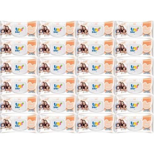 Uni Baby Islak Havlu Mendil 90 Yaprak Aile (24 Lü Set) 2160 Yaprak Plastik Kapaklı