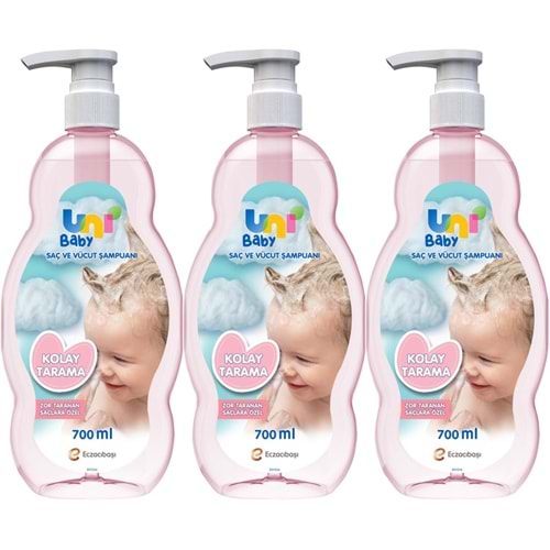 Uni Baby Bebek Kolay Tarama Saç ve Vücut Şampuanı 700ML (Pompalı) (3 Lü Set)