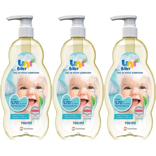 Uni Baby Bebek Saç ve Vücut Şampuanı 700ML Klasik (Pompalı) (3 Lü Set)