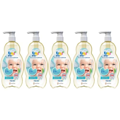 Uni Baby Bebek Saç ve Vücut Şampuanı 700ML Klasik (Pompalı) (5 Li Set)