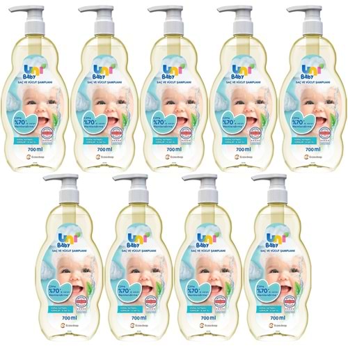 Uni Baby Bebek Saç ve Vücut Şampuanı 700ML Klasik (Pompalı) (9 Lu Set)