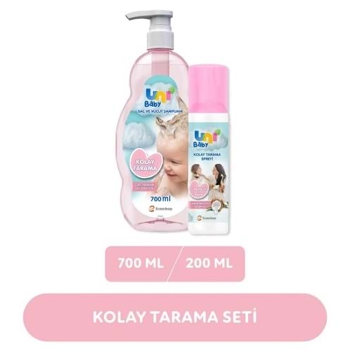 Uni Baby Bebek Kolay Tarama Saç ve Vücut Şampuanı 700ML + Kolay Saç Tarama Spreyi 200ML (Karma Set)