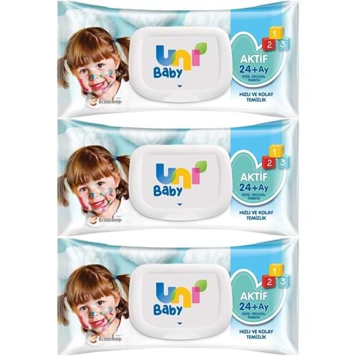 Uni Baby Islak Havlu Mendil 72 Yaprak Aktif (3 Lü Set) 216 Yaprak Plastik Kapaklı
