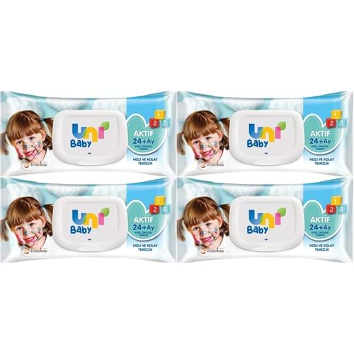 Uni Baby Islak Havlu Mendil 72 Yaprak Aktif (4 Lü Set) 288 Yaprak Plastik Kapaklı