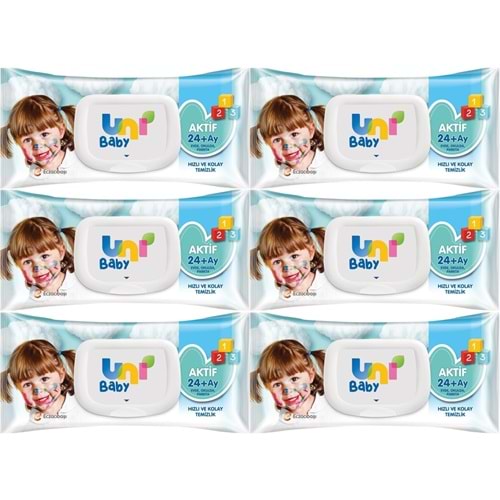 Uni Baby Islak Havlu Mendil 72 Yaprak Aktif (6 Lı Set) 432 Yaprak Plastik Kapaklı