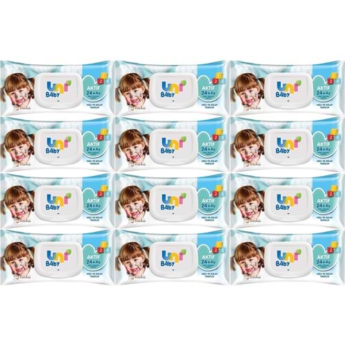 Uni Baby Islak Havlu Mendil 72 Yaprak Aktif (12 Li Set) 864 Yaprak Plastik Kapaklı