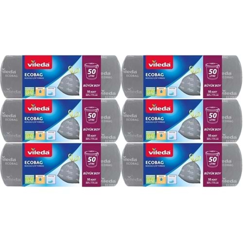Vileda Ecobag Büzgülü Çöp Torbası 68X73CM Büyük Boy 60 Lı Set (6PK*10)