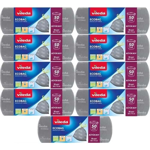 Vileda Ecobag Büzgülü Çöp Torbası 68X73CM Büyük Boy 90 Lı Set (9PK*10)
