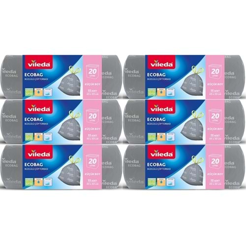 Vileda Ecobag Büzgülü Çöp Torbası 45X55CM Küçük Boy 120 Li Set (6PK*20)