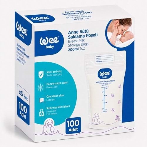 Wee Baby Anne Sütü - Süt Saklama Poşeti 100 Lü Set (Dondurucuya Uygun) (5PK*20)