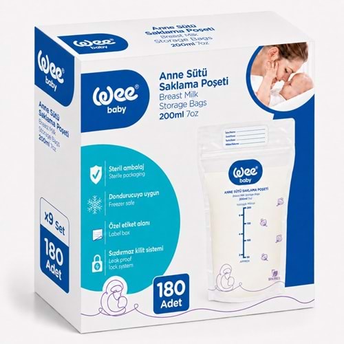 Wee Baby Anne Sütü - Süt Saklama Poşeti 180 Li Set (Dondurucuya Uygun) (9PK*20)